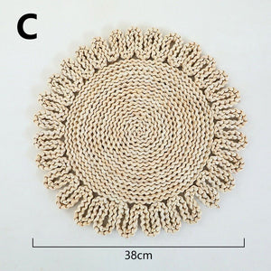Boho Handmade Woven Straw Wall Decor Moroccan Hanging Ornament Round Nordic Placemat Home Living Room Background Decoration acacuss