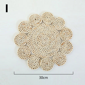 Boho Handmade Woven Straw Wall Decor Moroccan Hanging Ornament Round Nordic Placemat Home Living Room Background Decoration acacuss