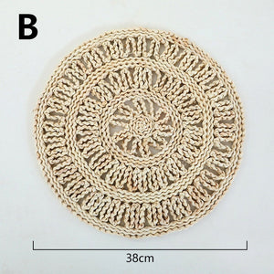 Boho Handmade Woven Straw Wall Decor Moroccan Hanging Ornament Round Nordic Placemat Home Living Room Background Decoration acacuss