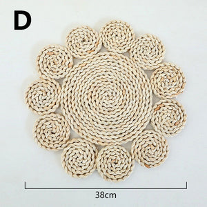 Boho Handmade Woven Straw Wall Decor Moroccan Hanging Ornament Round Nordic Placemat Home Living Room Background Decoration acacuss