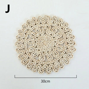 Boho Handmade Woven Straw Wall Decor Moroccan Hanging Ornament Round Nordic Placemat Home Living Room Background Decoration acacuss