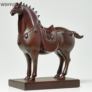 Boutique Ebony Horse Sculpture Ornaments Handmade Wood Carving Living Room Decoration Office Lucky Decor Crafts Home Accessories acacuss