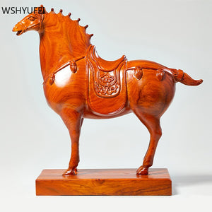 Boutique Ebony Horse Sculpture Ornaments Handmade Wood Carving Living Room Decoration Office Lucky Decor Crafts Home Accessories acacuss
