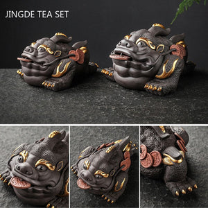 Boutique Purple Clay Tea Pet Decoration Lucky Toad Tea Figurine Ornaments Tea Set Accessories Home Fengshui Sculpture Crafts acacuss
