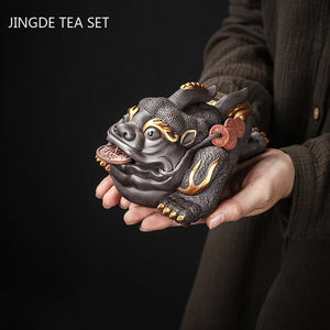Boutique Purple Clay Tea Pet Decoration Lucky Toad Tea Figurine Ornaments Tea Set Accessories Home Fengshui Sculpture Crafts acacuss