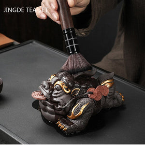 Boutique Purple Clay Tea Pet Decoration Lucky Toad Tea Figurine Ornaments Tea Set Accessories Home Fengshui Sculpture Crafts acacuss