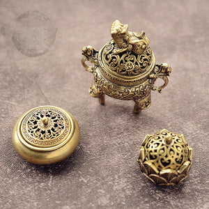 Brass Pocket Lotus Nine Tripod Incense Burner Hollow Incense Offering Coffee Table Ornaments Mini Incense Burners Copper acacuss