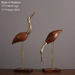 Brass With Solid Wood Crane Bird Ornaments acacuss