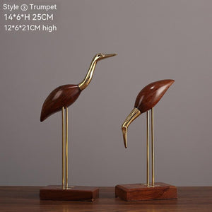 Brass With Solid Wood Crane Bird Ornaments acacuss
