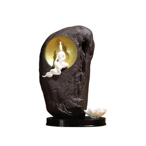 Buddha Sculpture Backflow Incense Burner Smoke Waterfall Ceramic Incense Sticks Holder With 20 Pcs Cones 30 Pcs Stick Ornaments acacuss