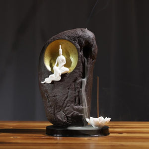 Buddha Sculpture Backflow Incense Burner Smoke Waterfall Ceramic Incense Sticks Holder With 20 Pcs Cones 30 Pcs Stick Ornaments acacuss