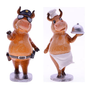 Bull Police Cow Chef Resin Office Tabletop Decor Ornament Kids Gift Toy Home Decoration Supplies Navidad 2023 acacuss