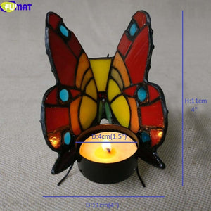Butterfly Stained Glass Candle Holder Bedroom Bedside Night Light Tealight Holder Home Deco Atmosphere Lighting acacuss