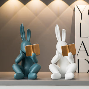 Cartoon Creative Reading Rabbit Ornament Home Decoration Living Room Bedroom Desktop Fashion Series Resin Model Statue Gift acacuss
