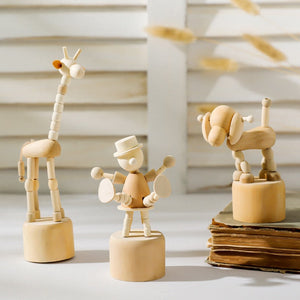 Cartoon wooden artwork movable puppet desktop figurine Ornaments clown horse giraffe dog statue crafts toy gifts home decoration acacuss