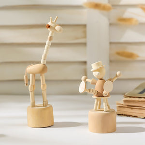 Cartoon wooden artwork movable puppet desktop figurine Ornaments clown horse giraffe dog statue crafts toy gifts home decoration acacuss