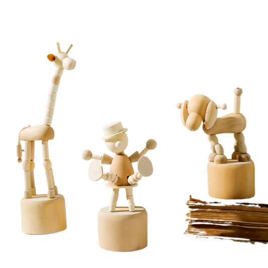 Cartoon wooden artwork movable puppet desktop figurine Ornaments clown horse giraffe dog statue crafts toy gifts home decoration acacuss