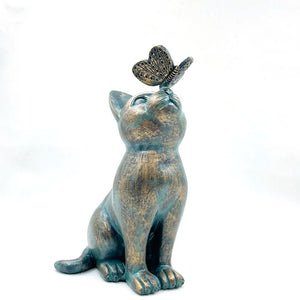 Cat Decor Outdoor Statues for Garden Outdoor Resin Animal Sculpture Cat With Butterfly Decorative Garden Supplies acacuss