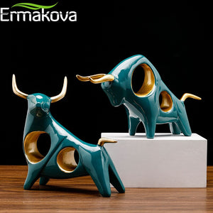 Cattle Statue Ox Home Decor Living Room Bull Sculpture Wine TV Cabinet Ornament Crafts Abstract Animal Figurine acacuss