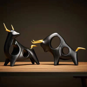 Cattle Statue Ox Home Decor Living Room Bull Sculpture Wine TV Cabinet Ornament Crafts Abstract Animal Figurine acacuss
