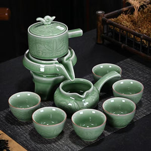 Celadon Lotus Automatic Chinese KUNGFU Tea Set Semi-automatic Office Tea Set Creative Lazy Ceramic Relief High-end Tea Set acacuss