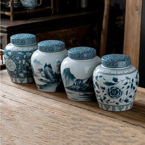 Ceramic Airtight Jar Tea Box Tea Caddy Moisture-proof Storage Tank Tea Container Storage Bottle Tea Organizer Candy Jar Tea Cans acacuss