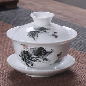 Ceramic Gaiwan jingdezhen Chinese Kungfu Teaset Three talents Tea Bowl Large Teacup Saucer Set Home tea maker Tea ceremony Gift acacuss