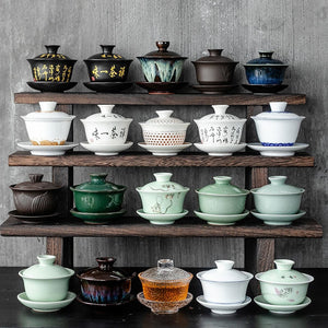 Ceramic Gaiwan jingdezhen Chinese Kungfu Teaset Three talents Tea Bowl Large Teacup Saucer Set Home tea maker Tea ceremony Gift acacuss