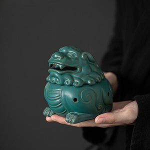 Ceramic Lion Dragon Aromatherapy Burner Auspicious Brave Troops Coil Incense Holder Sandalwood Censer for Indoor Home Decor acacuss