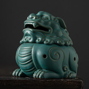Ceramic Lion Dragon Aromatherapy Burner Auspicious Brave Troops Coil Incense Holder Sandalwood Censer for Indoor Home Decor acacuss