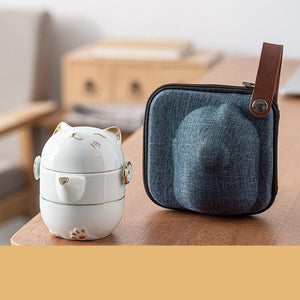 Ceramic Lucky Cat Kuai Ke Cup - Porcelain Tea Mug with Strainer Filter and Lid Portable Tea Coffee Mug Set for Office Travel Teaware acacuss