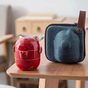 Ceramic Lucky Cat Kuai Ke Cup - Porcelain Tea Mug with Strainer Filter and Lid Portable Tea Coffee Mug Set for Office Travel Teaware acacuss