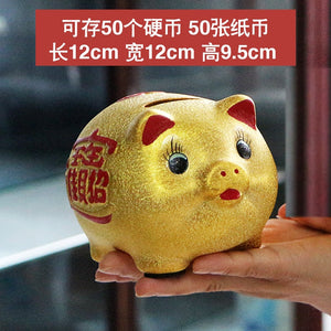 Ceramic Lucky Gold Pig Coin Piggy Bank Large Capacity Children's Storage Box Cute Pig Animal Jar Home Piggy Bank Kids Gift acacuss