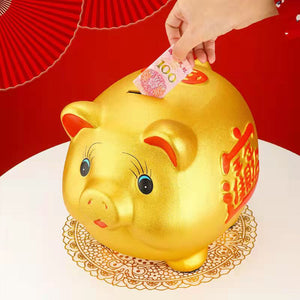 Ceramic Lucky Gold Pig Coin Piggy Bank Large Capacity Children's Storage Box Cute Pig Animal Jar Home Piggy Bank Kids Gift acacuss
