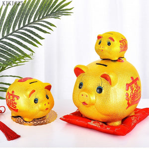 Ceramic Lucky Gold Pig Coin Piggy Bank Large Capacity Children's Storage Box Cute Pig Animal Jar Home Piggy Bank Kids Gift acacuss