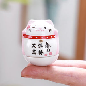 Ceramic Maneki Neko Home Decor Cartoon Japanese Lucky Cat Tumbler Feng Shui Ceramic Fortune Cat Statue Room Decor Accessories acacuss