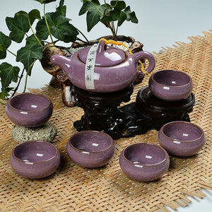 Ceramic Porcelain Kung Fu Tea Set Teaware Tea Cup Set of 6 Tea Pot and Cup Set Purple Clay Colorful Ice Cracked Glaze Tea Set acacuss