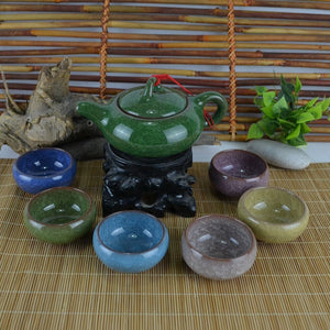 Ceramic Porcelain Kung Fu Tea Set Teaware Tea Cup Set of 6 Tea Pot and Cup Set Purple Clay Colorful Ice Cracked Glaze Tea Set acacuss