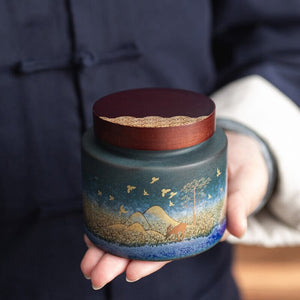 Ceramic Portable Moisture Proof Sealed Jar With Wooden Lid acacuss