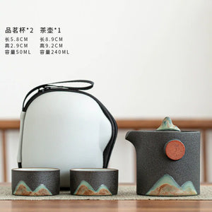 Ceramic Portable Travel Kung Fu Tea Set Home Office Zen Tea Teapot Gift - Travel Teaset with cups and TEA Caddy in Travel Bag acacuss