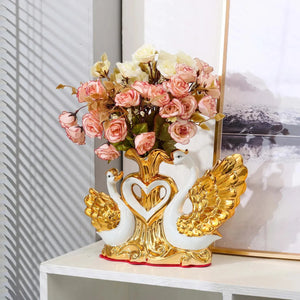 Ceramic Swan Vase Arrangement Dining Table Home Decoration Accessories Creative Lovers Vase Wedding decoration acacuss
