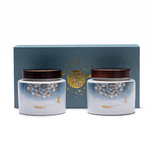 Ceramic Tea Caddy 2 Piece Set Gift Box Wooden Cover Storage Tank Sealed Jar Storage Tank Tea Box Tea Container Candy Jar Tea Can acacuss
