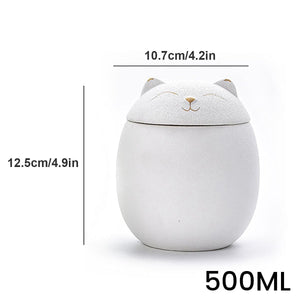 Ceramic Tea Caddy Cute Cat Pattern Portable Sealed Tea Leaf Containers Trave acacuss