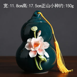 Ceramic Tea Caddy Deer Cover Gourd Shaped Tea Tin Decorative Jar Sealed Jar Home Storage Tank Tea Box Candy Jars Tea Container acacuss