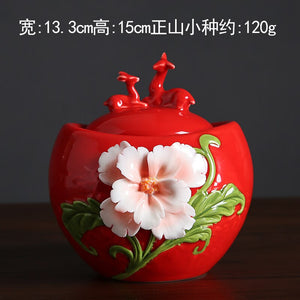 Ceramic Tea Caddy Deer Cover Gourd Shaped Tea Tin Decorative Jar Sealed Jar Home Storage Tank Tea Box Candy Jars Tea Container acacuss