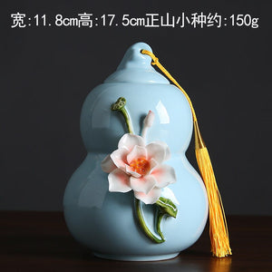 Ceramic Tea Caddy Deer Cover Gourd Shaped Tea Tin Decorative Jar Sealed Jar Home Storage Tank Tea Box Candy Jars Tea Container acacuss