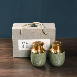 Ceramic Tea Caddy Metal Cover Sealed Jar Tea Box with Gift Box Tea Container Tea Organizer Candy Jar Storage Tank Storage Box acacuss