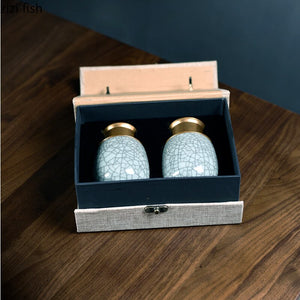 Ceramic Tea Caddy Metal Cover Sealed Jar Tea Box with Gift Box Tea Container Tea Organizer Candy Jar Storage Tank Storage Box acacuss
