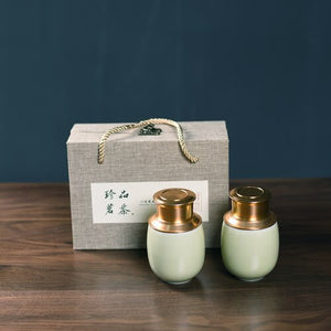 Ceramic Tea Caddy Metal Cover Sealed Jar Tea Box with Gift Box Tea Container Tea Organizer Candy Jar Storage Tank Storage Box acacuss