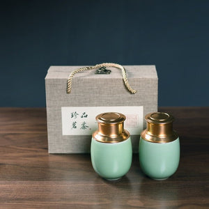 Ceramic Tea Caddy Metal Cover Sealed Jar Tea Box with Gift Box Tea Container Tea Organizer Candy Jar Storage Tank Storage Box acacuss